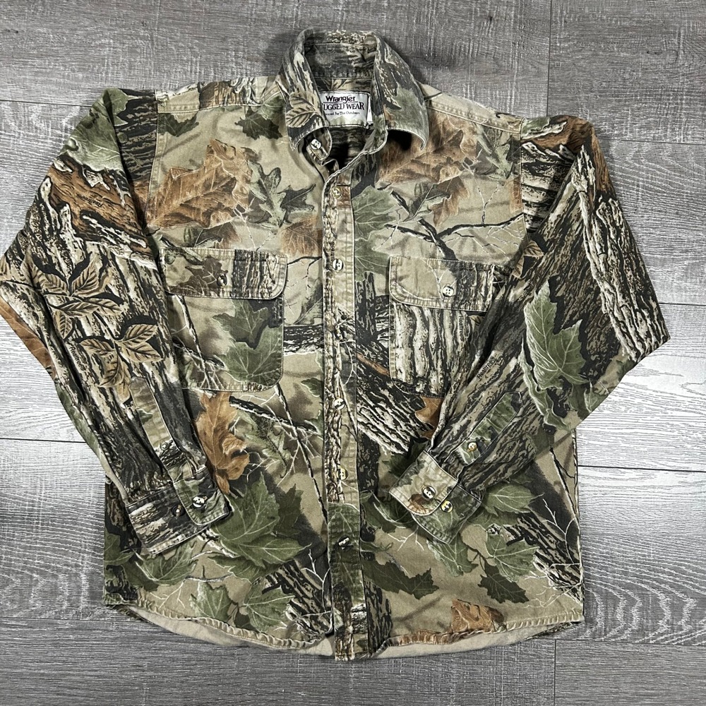 Wrangler Rugged Wear Mens Medium Realtree Camo‎ Cotton Hunting Shirt R990LEB
